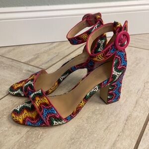 J.Crew Ankle Strap Zig Zag Raffia Azalea 3 Inch Platform Heels,  NWOT